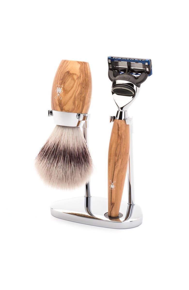MÜHLE Kosmo Olive Wood 3-Piece Silvertip Fiber & Fusion Shaving Set, Main, color, Olive Wood