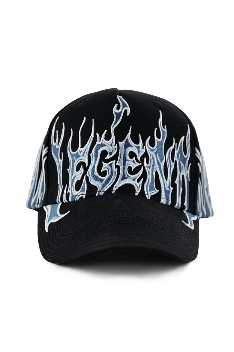 Titus Black Flame Legend Hat, Main, color, Black w/ ice-blue & white