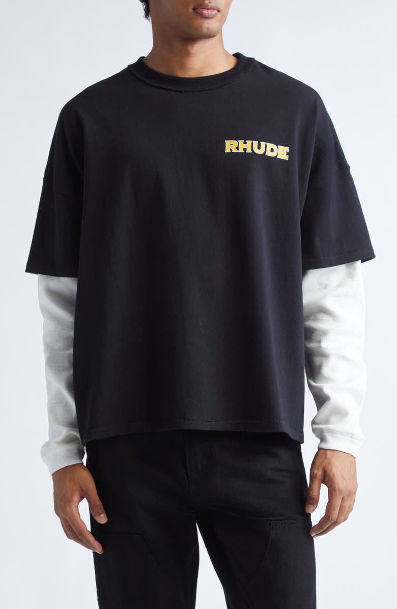 Rhude Steel Double-Layered Graphic T-Shirt, Main, color, Black / White 3028