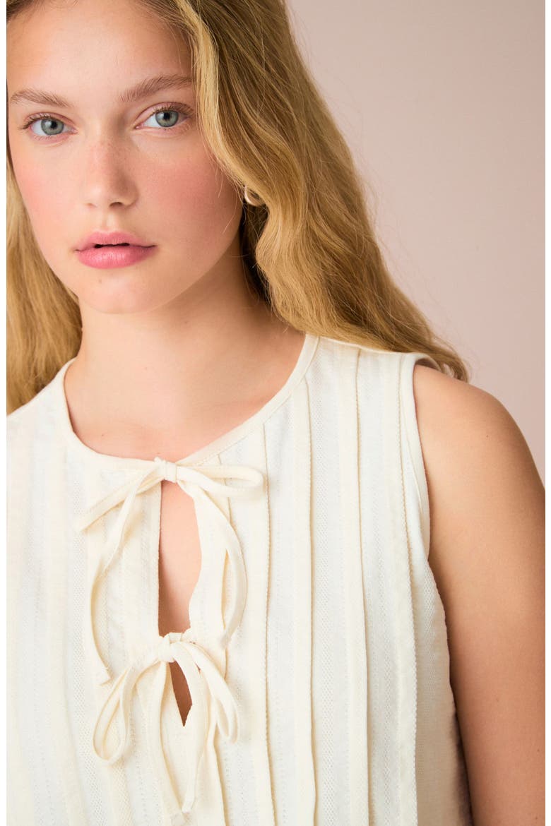 Pintuck Sleeveless Tie Front Cotton Top, Alternate, color, NEUTRAL