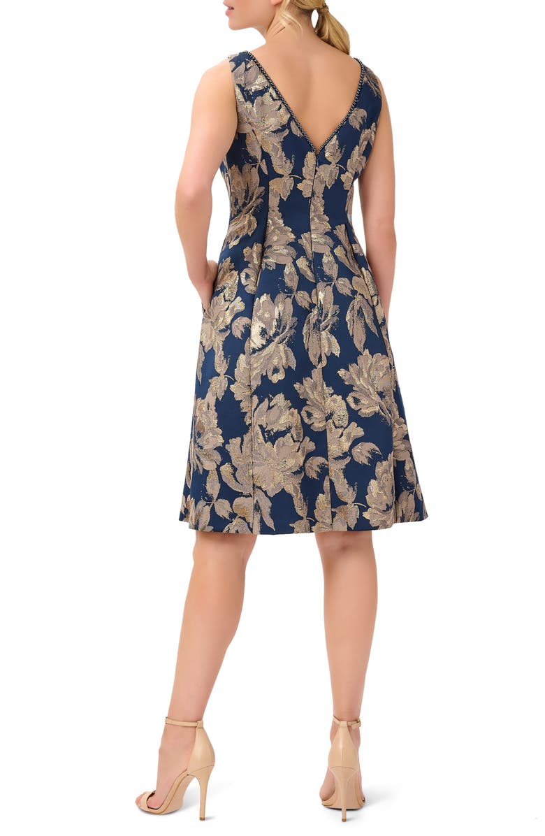 Adrianna Papell Pleated Metallic Jacquard Fit & Flare Dress, Alternate, color,