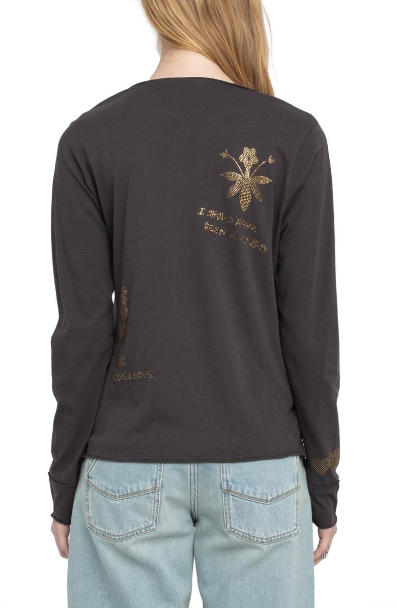 Zadig & Voltaire Multi Strass Beaded Cotton Top, Alternate, color, Dark Chocolate