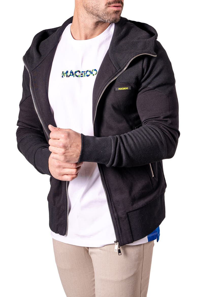 Crow Mixed Media Zip Hoodie, Alternate, color, BLACK