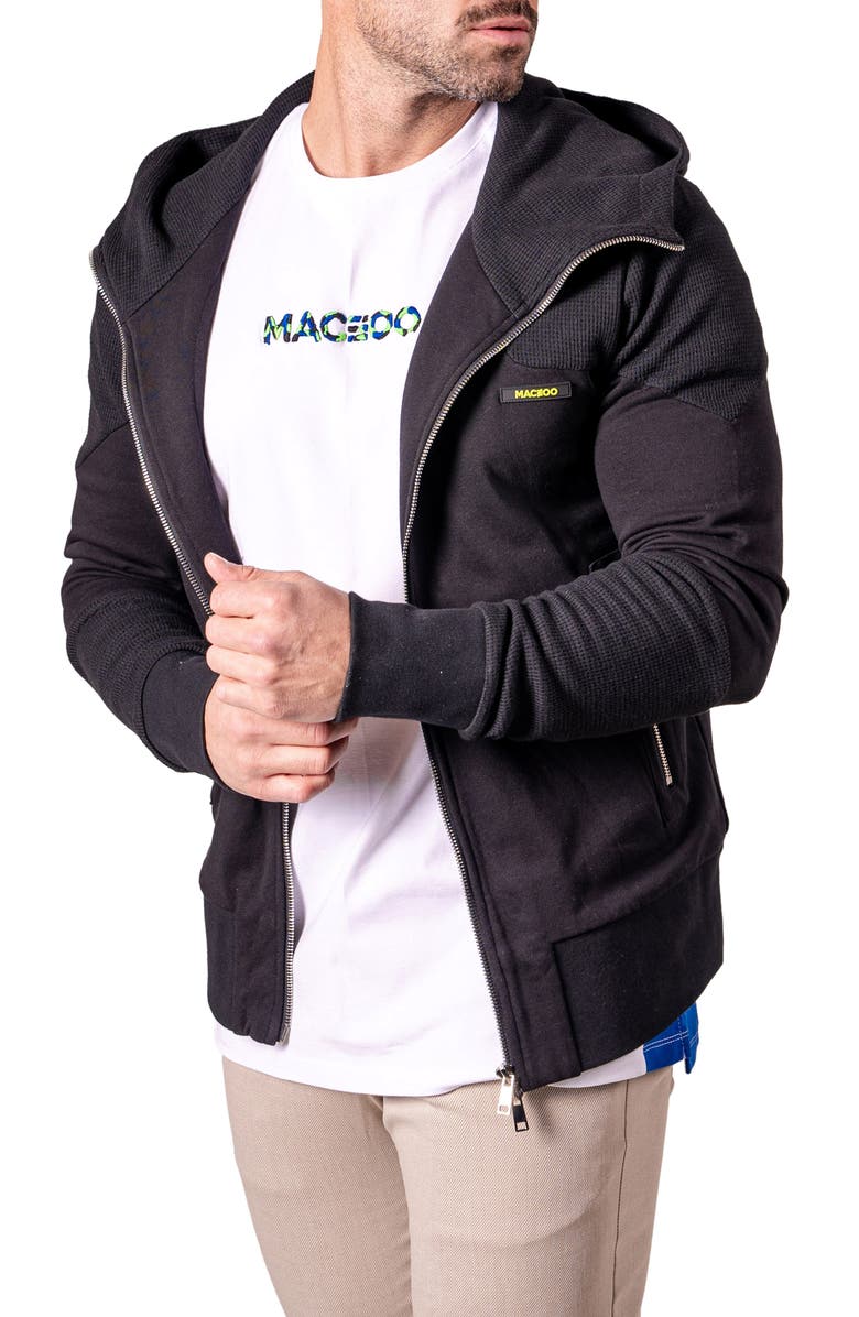 Maceoo Crow Mixed Media Zip Hoodie, Alternate, color, Black