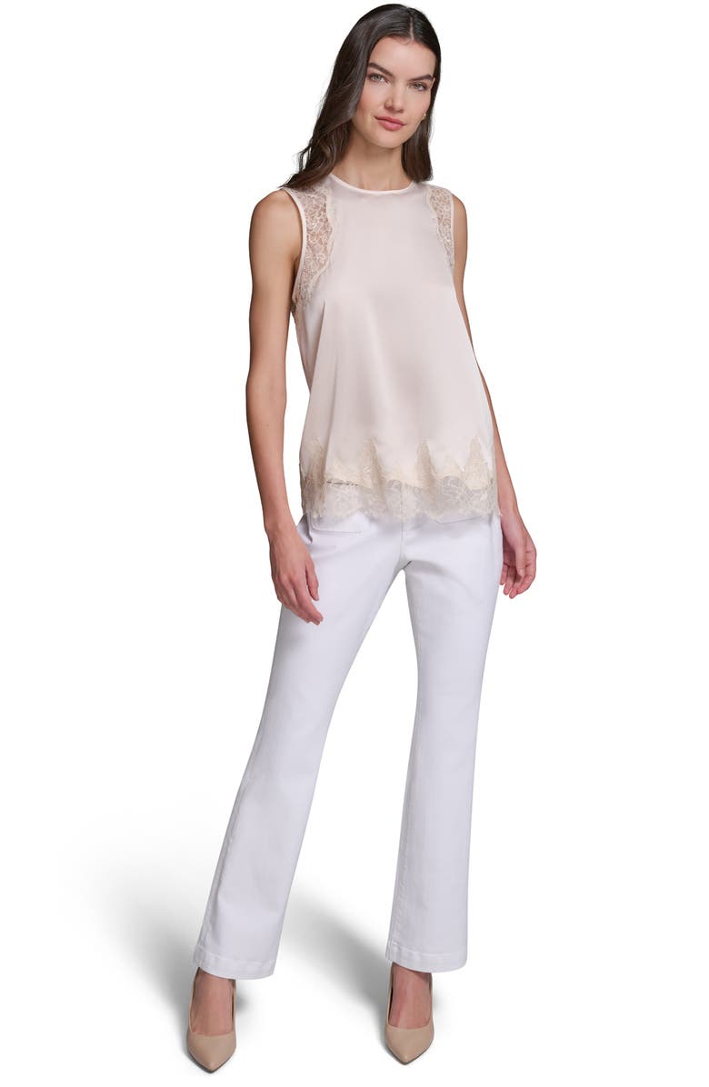 KARL LAGERFELD PARIS Eyelash Lace Trim Satin Tank, Alternate, color,