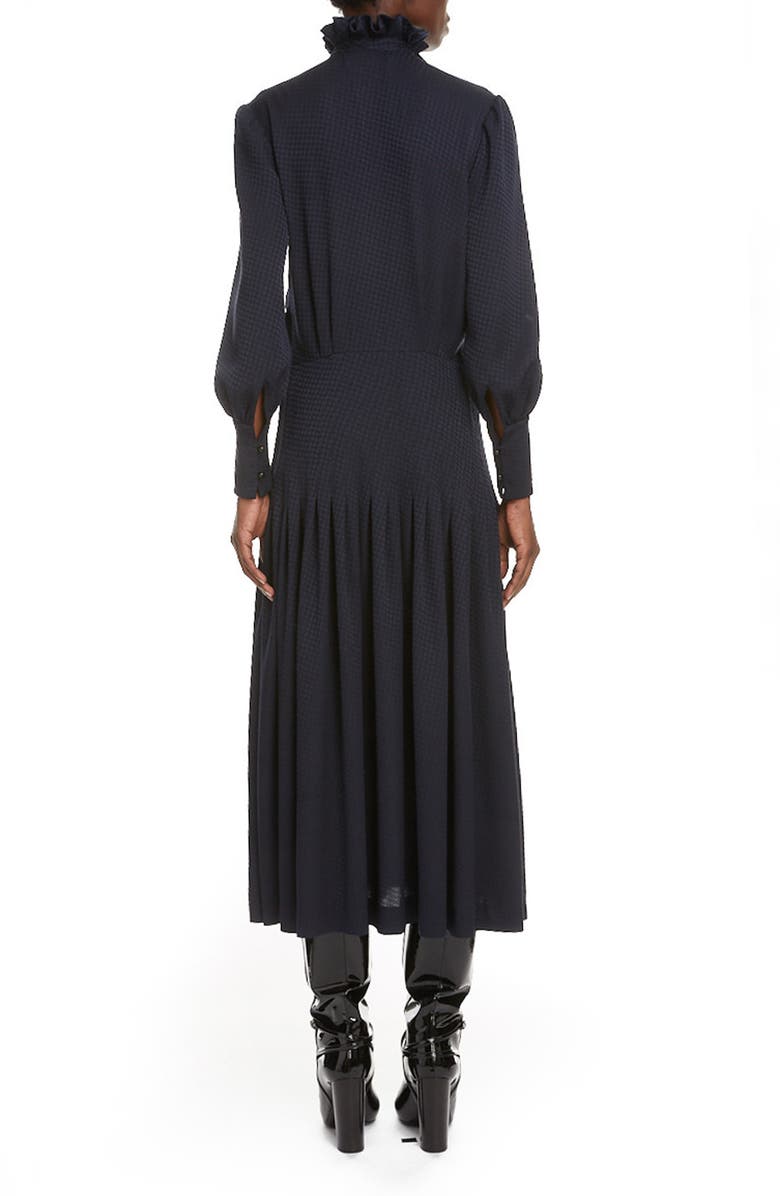 Saint Laurent Houndstooth Jacquard Long Sleeve Midi Dress, Alternate, color, 