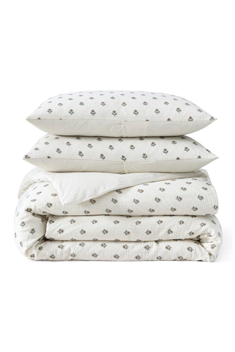 Block Print Gauze Comforter & Shams Set, Main, color, IVORY MULTI