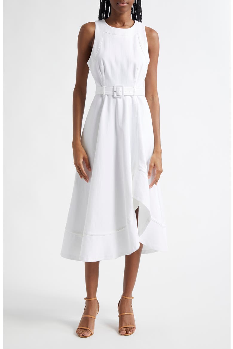 Zelda Sleeveless Asymmetric Midi Dress, Alternate, color, WHITE