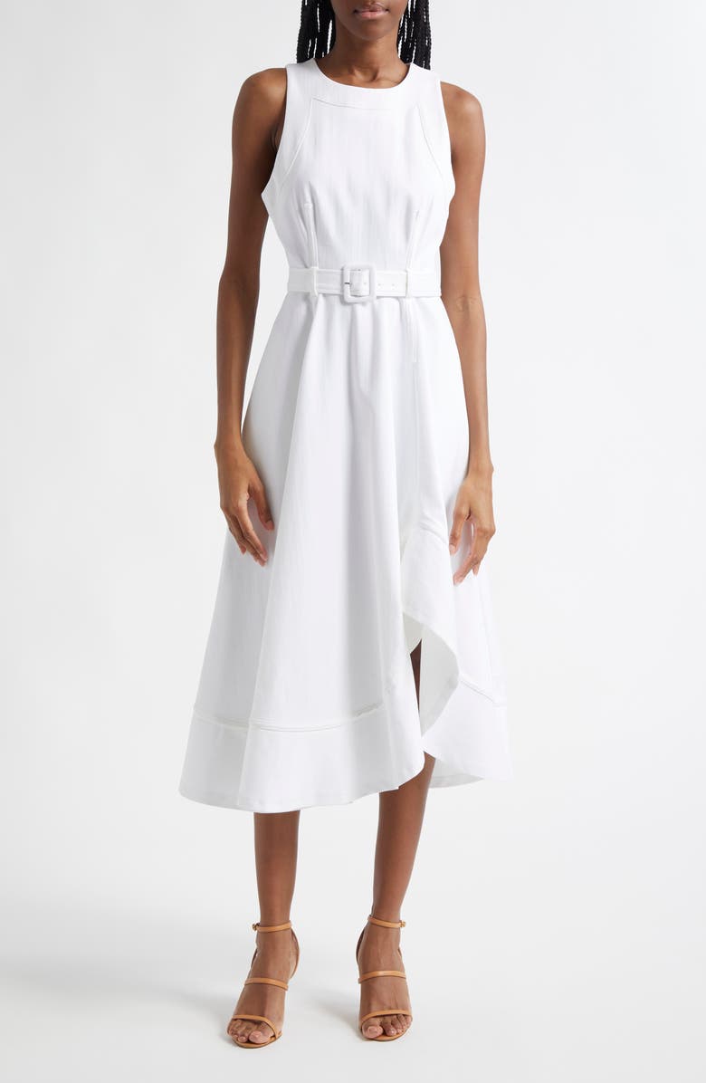 Cinq à Sept Zelda Sleeveless Asymmetric Midi Dress, Alternate, color, White