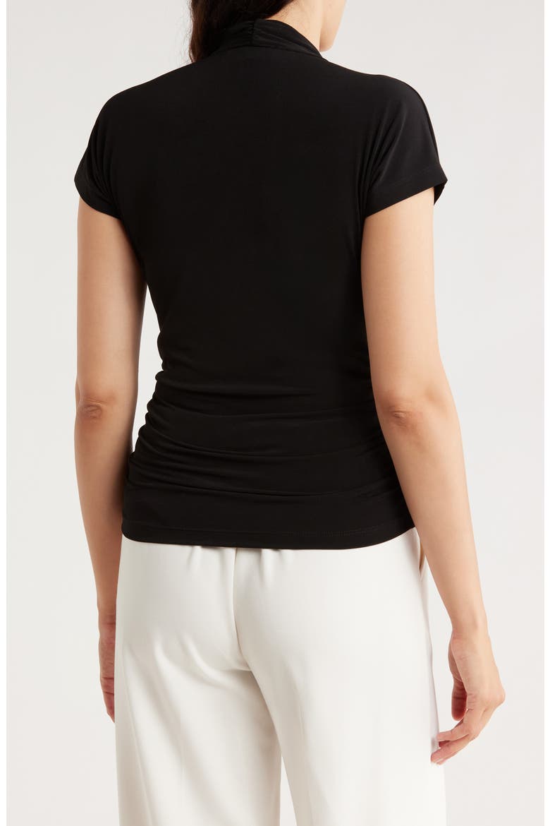 V-Neck Short Sleeve Ruched Top, Alternate, color, BLACK