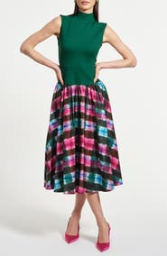 Isaac Mizrahi New York Sleeveless Ponte & Satin Midi Dress