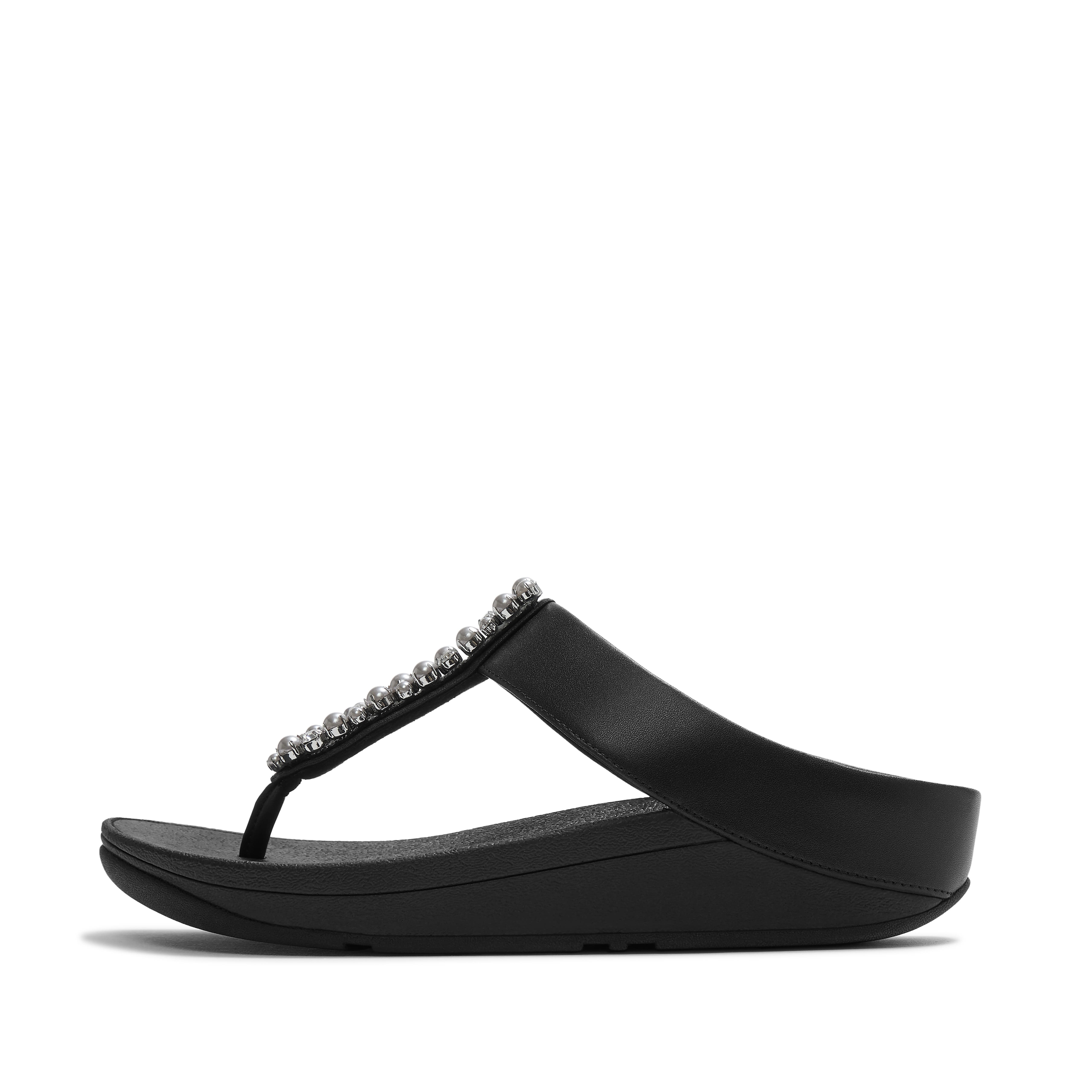FitFlop Fino Pearls and Crys Sandal, Alternate, color, Black