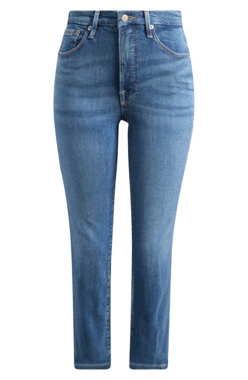Good American Good Waist High Waist Distressed Release Hem Crop Jeans In Blue