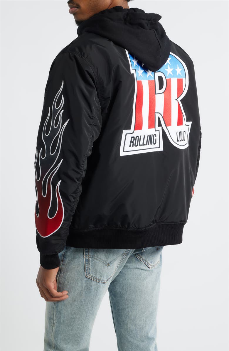 Rolling Loud Starting Line Flight Jacket, Alternate, color, Black