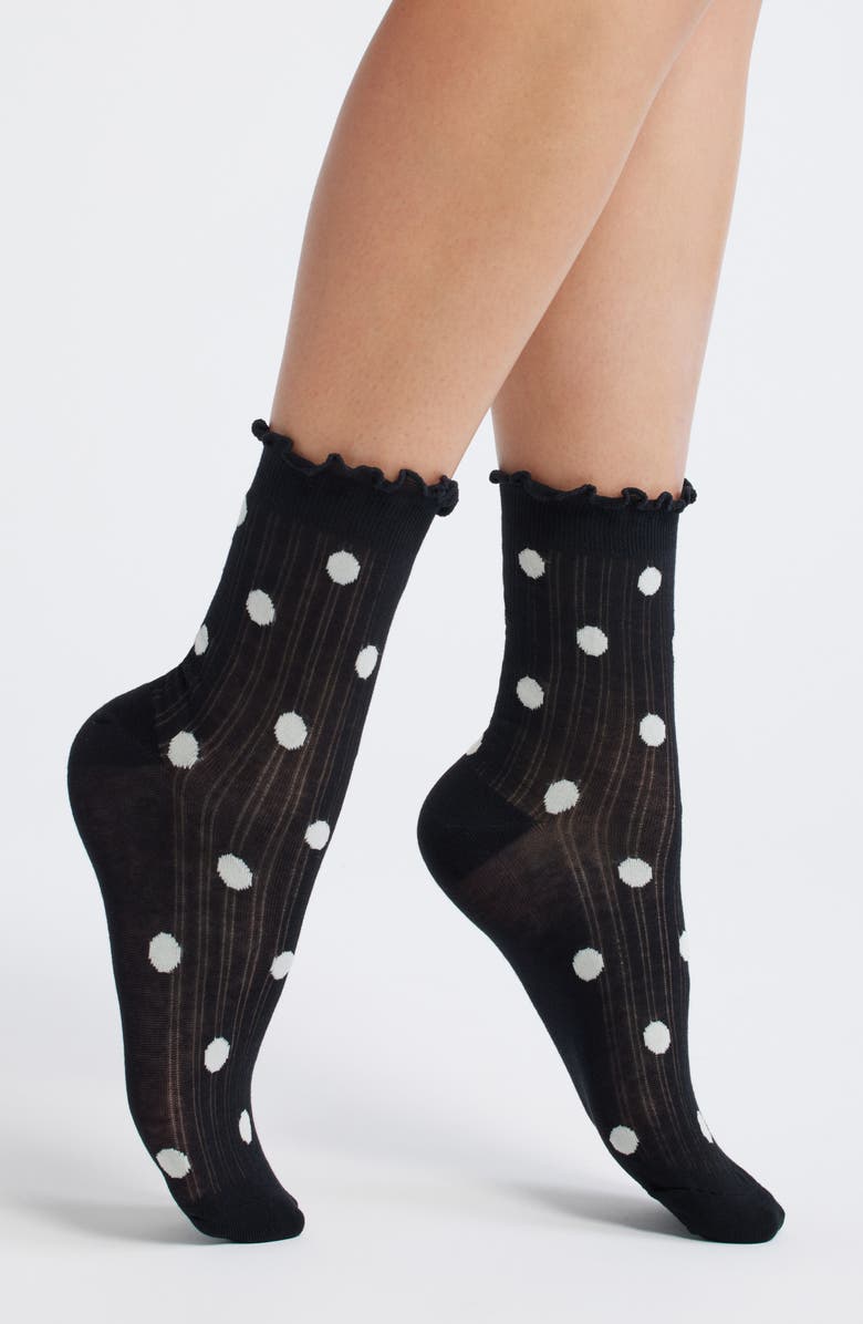 Casa Clara Claire Polka Dot Lettuce Edge Ankle Socks, Main, color, 