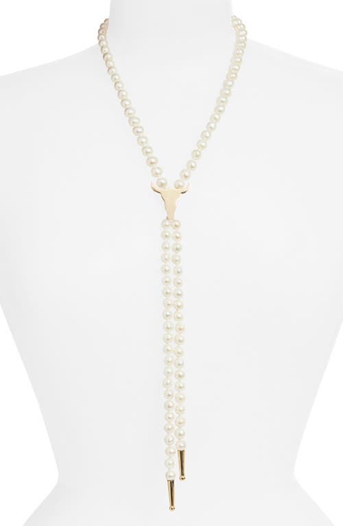 Established Genuine Cultured Pearl Steer Head Bolo Necklace In White