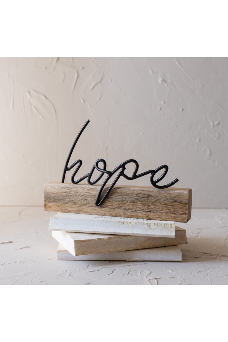 "Hope" Word Block Black Metal & Wood, Alternate, color, Black