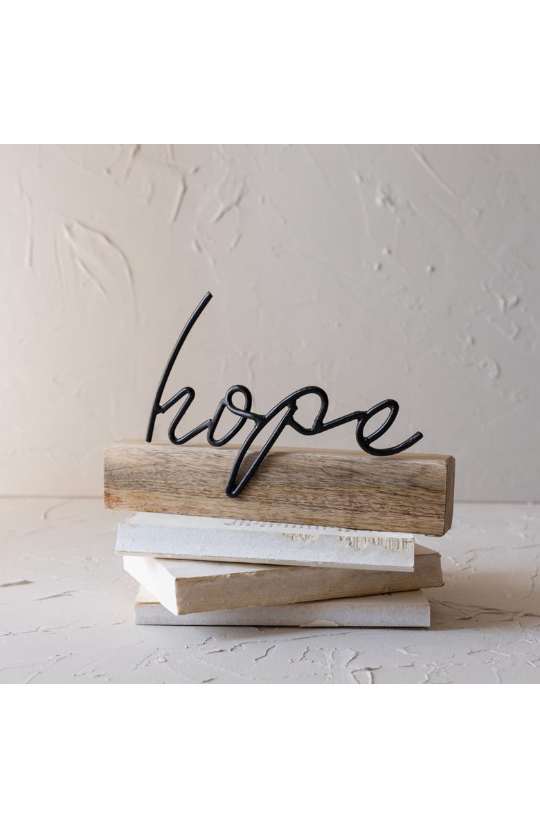 Foreside Home and Garden "Hope" Word Block Black Metal & Wood, Alternate, color, Black