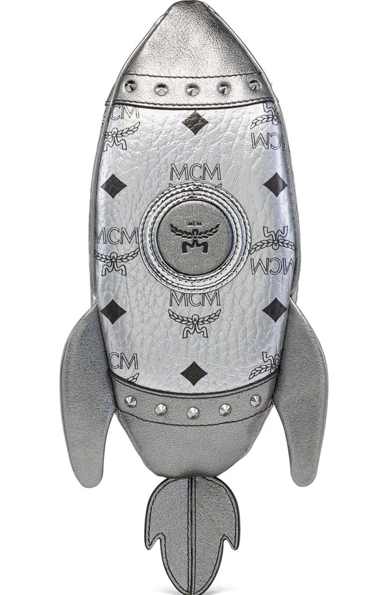 MCM Aren Rocket Crossbody in Visetos, Main, color, Silver
