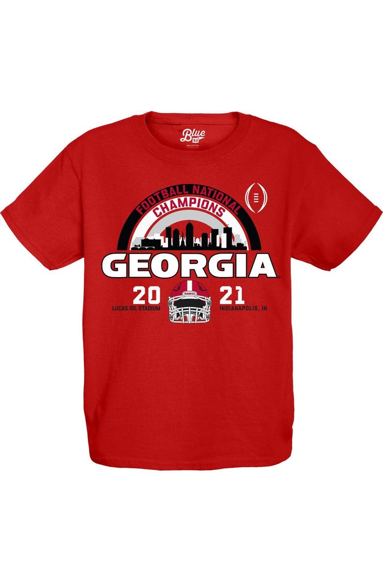 Youth Blue 84 Red Georgia Bulldogs College Football Playoff 2021 National Champions Schedule T-Shirt, Alternate, color, Red