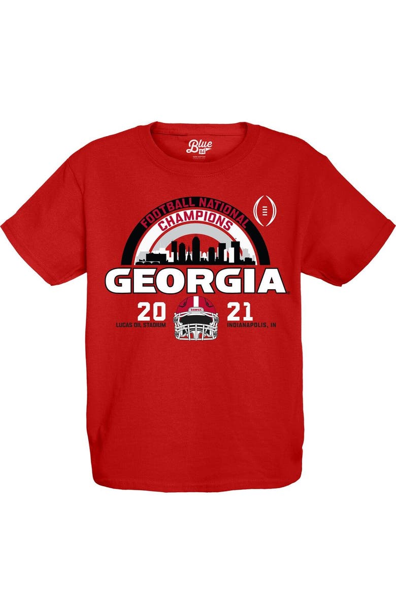 BLUE 84 Youth Blue 84 Red Georgia Bulldogs College Football Playoff 2021 National Champions Schedule T-Shirt, Alternate, color, 