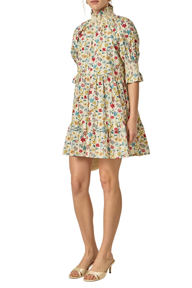 Print Smocked Puff Sleeve Minidress, Alternate, color, MULTI