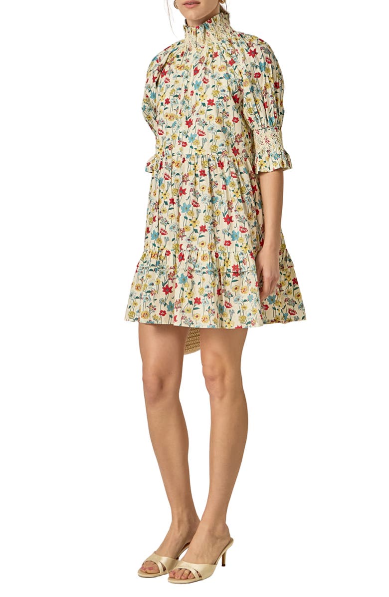 English Factory Print Smocked Puff Sleeve Minidress, Alternate, color, Multi