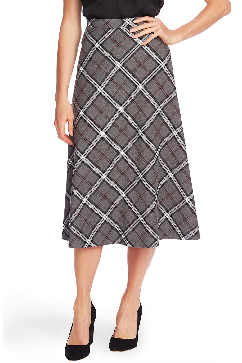 Bold Plaid Skirt, Main, color, MED HEATHER GREY