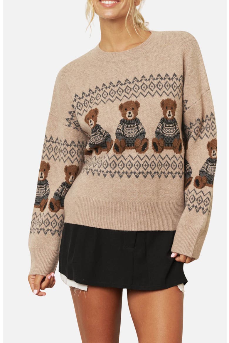 Teddy Bear Crewneck Sweater, Main, color, KHAKI