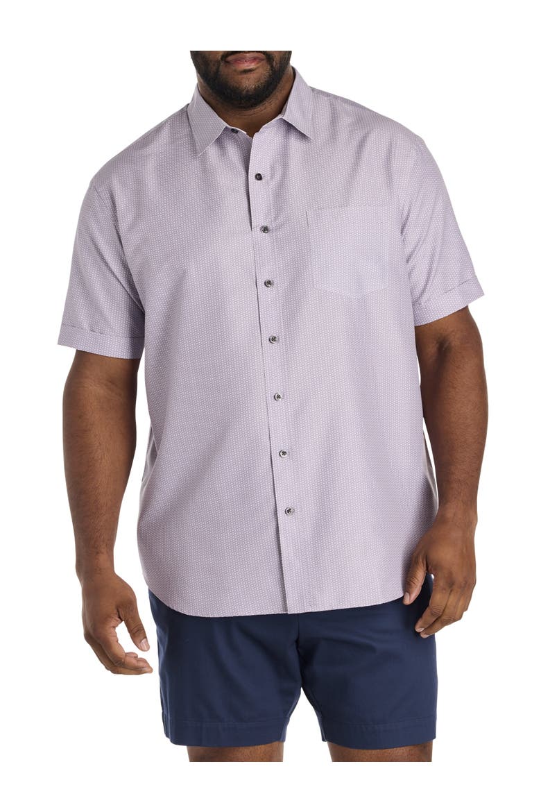 Big & Tall Microfiber Geometric Print Sport Shirt V2, Main, color, PURPLE