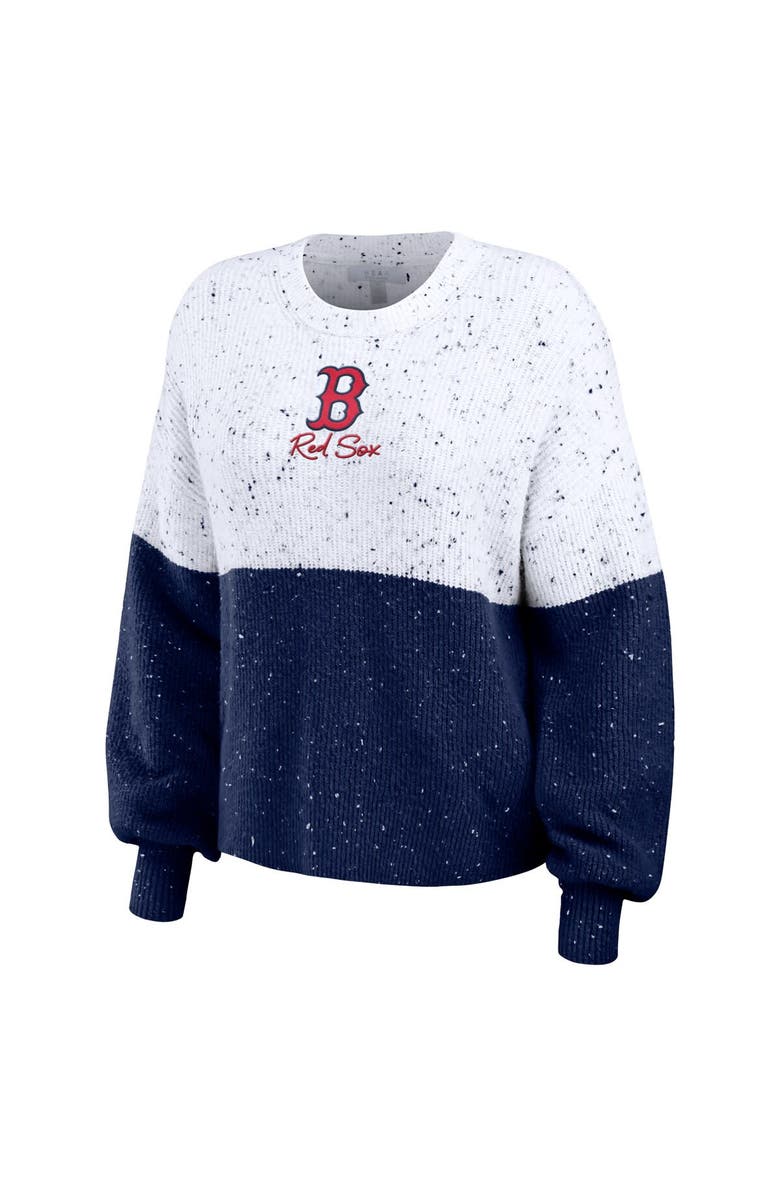 WEAR by Erin Andrews Women's WEAR by Erin Andrews White/Navy Boston Red Sox Color Block Script Pullover Sweater, Alternate, color, 
