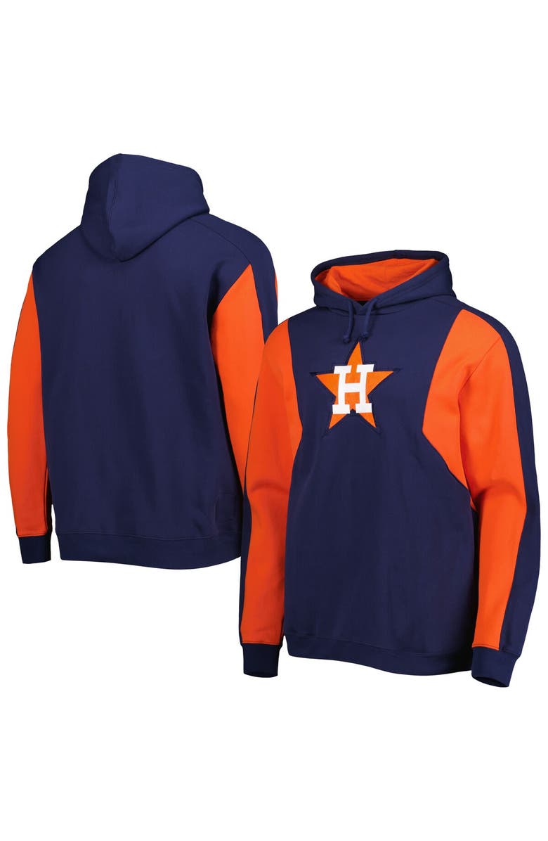 Mitchell & Ness Men's Mitchell & Ness Navy/Orange Houston Astros Colorblocked Fleece Pullover Hoodie, Main, color, Navy