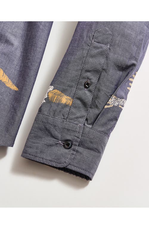 Billy Reid Wilson Pelican Swarm Print Cotton Oxford Cloth Button-up Shirt In Carbon Blue