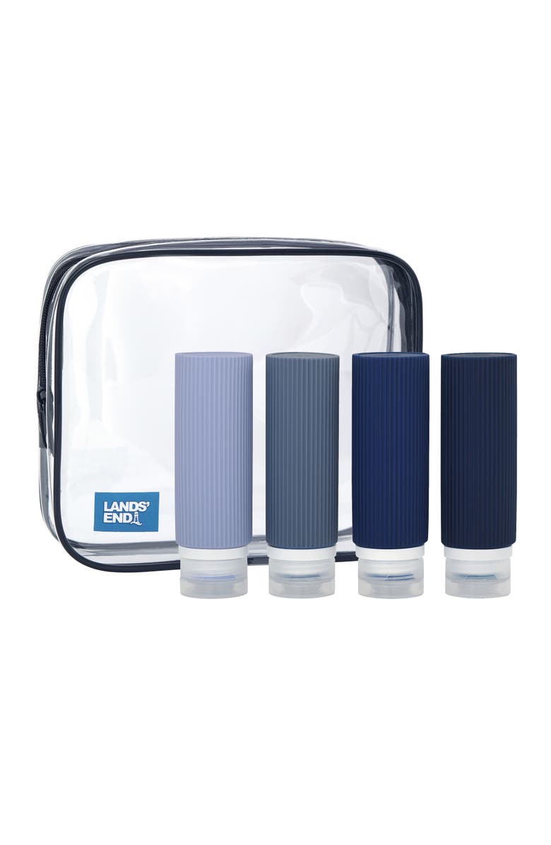 Lands' End Travel Bottle Set 3-Piece, 90 ML Travel Size Silicone Travel Bottles with Clear Container Bag, Main, color, Navy