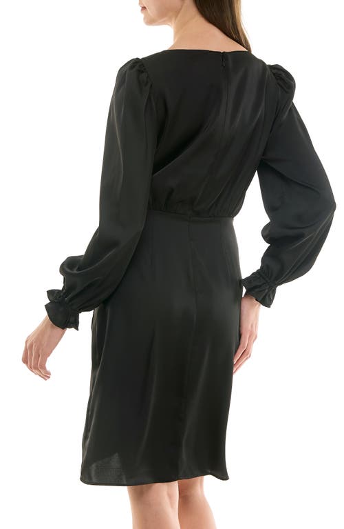 Nicole Miller Ruffle Cuff Faux Wrap Minidress In Black
