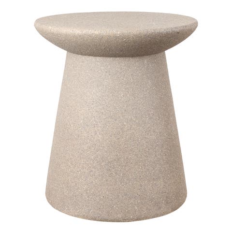 Hollie Minimalist Frosted Polyresin Indoor/Outdoor Accent Table, All-Weather Textured Round Pedestal Side Table & Stool