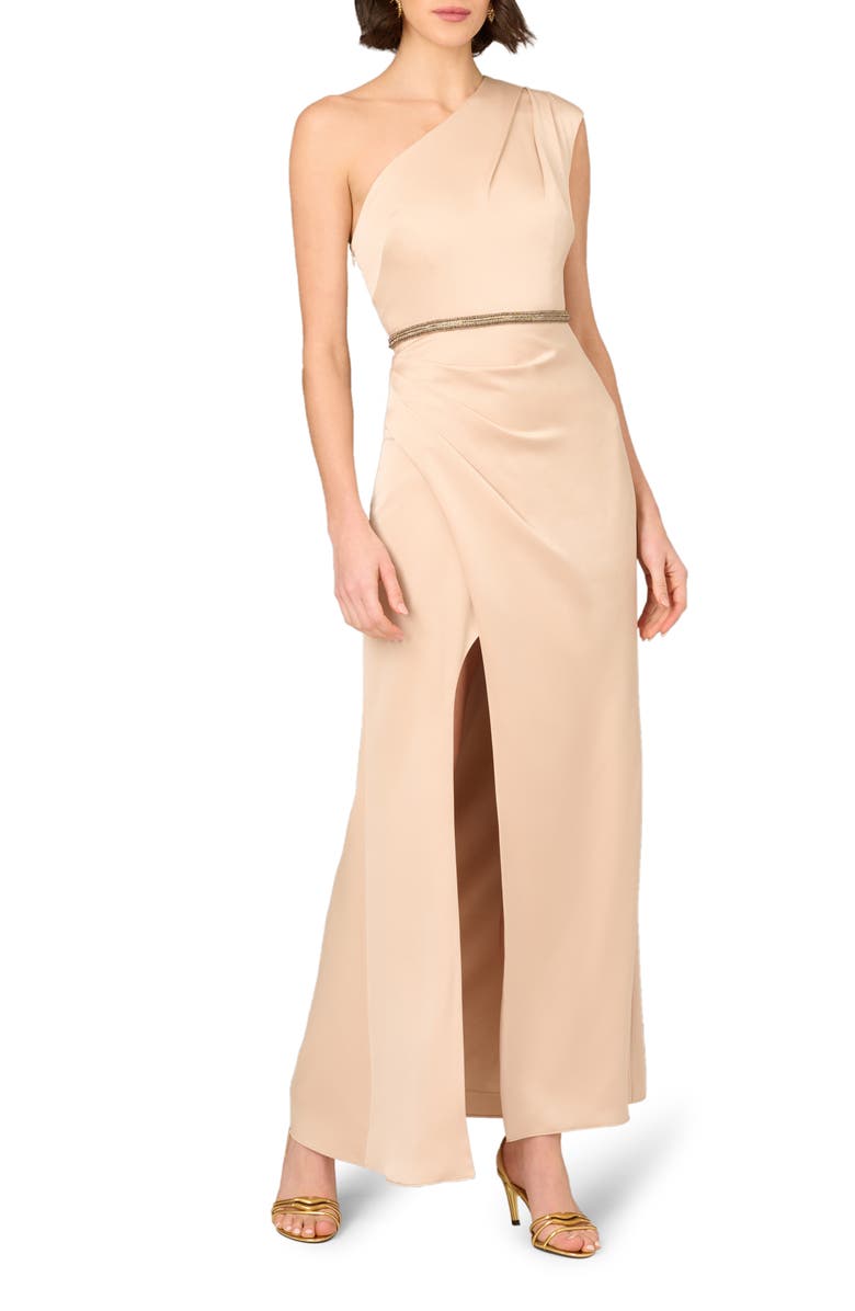 Aidan Mattox by Adrianna Papell One-Shoulder Satin Crepe Gown, Main, color,