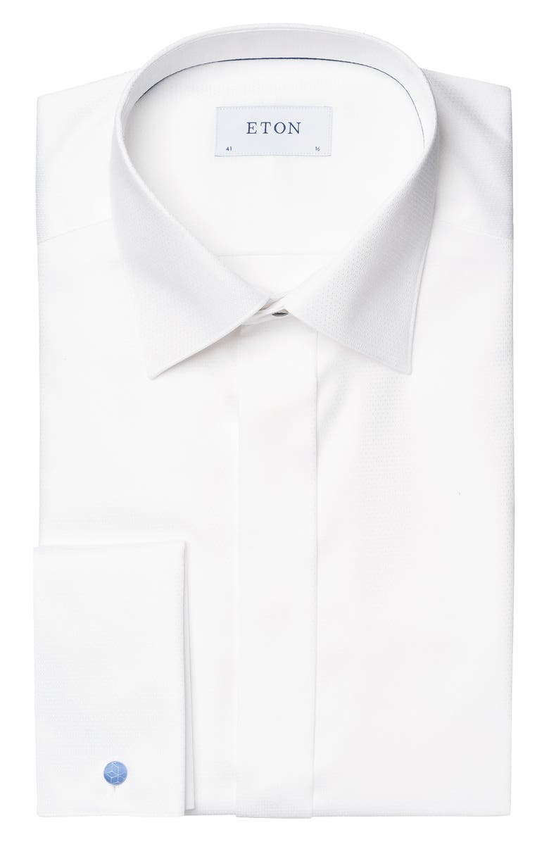 Eton Slim Fit Diamond Weave Tuxedo Shirt, Alternate, color, White