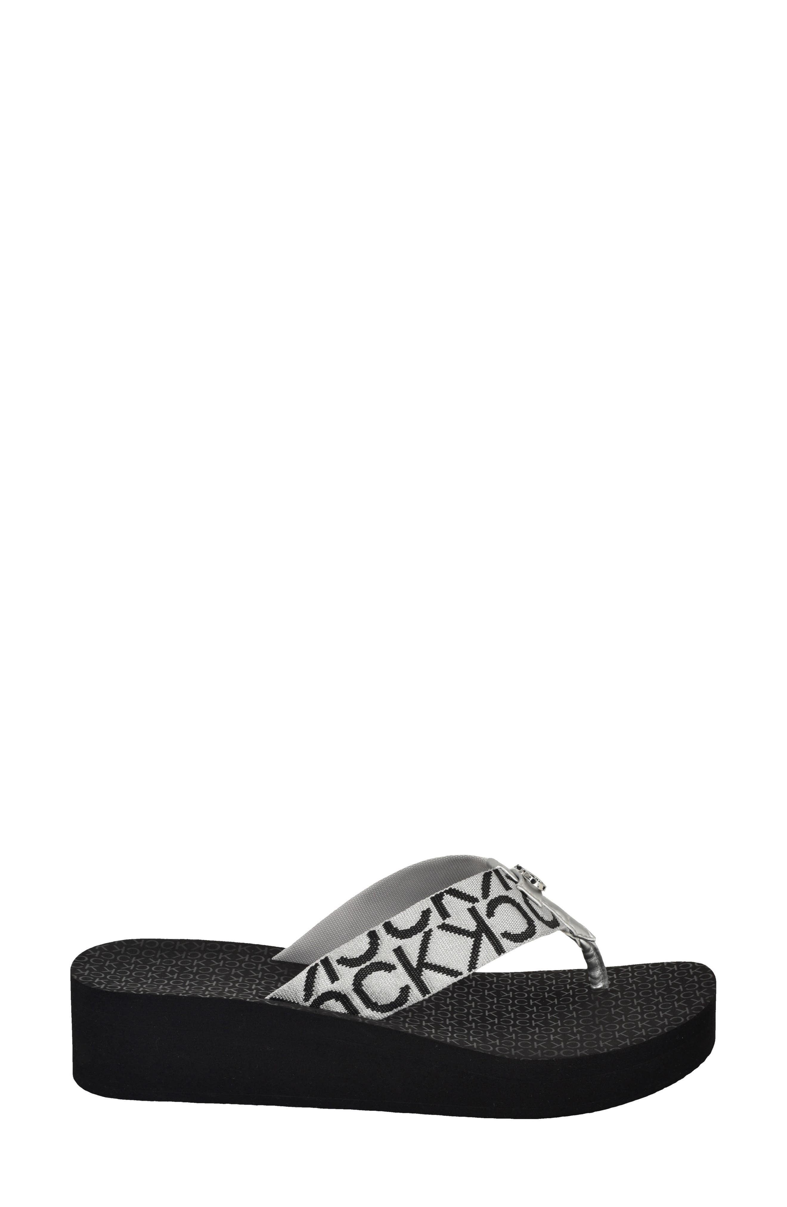 Calvin Klein Meena Wedge Flip Flop Sandal, Alternate, color, Black 004