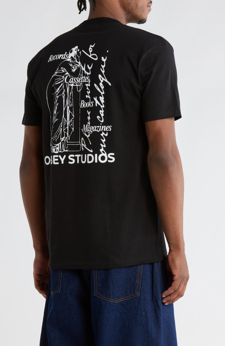Obey Studios Catalogue Cotton Graphic T-Shirt, Alternate, color, Black