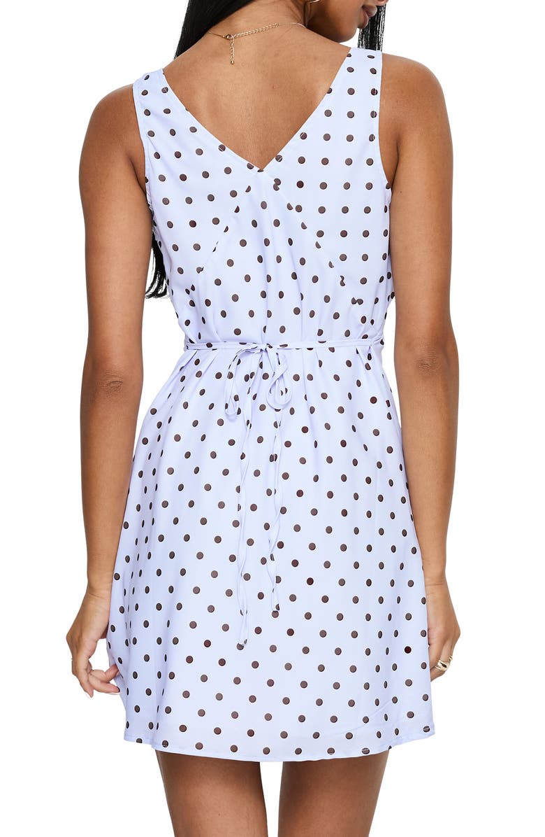 Princess Polly Nellie Polka Dot Sleeveless Minidress, Alternate, color, Blue/ Brown Polka Dot