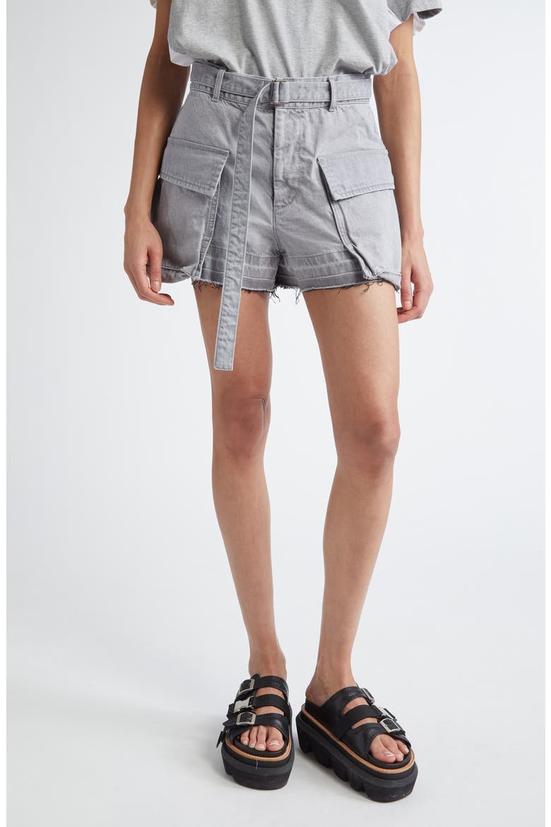 パンツ sacai 24ss BEYONDEXX Denim Shorts Sacai Belted Frayed Release Hem Cargo Denim Shorts (Women) | Nordstrom