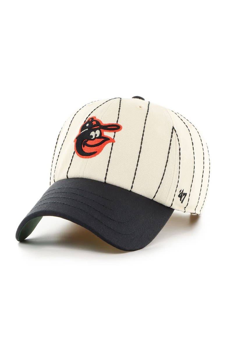 '47 Men's '47 x Rawlings Natural/Black Baltimore Orioles Pinstripe Clean Up Adjustable Hat, Alternate, color, Natural