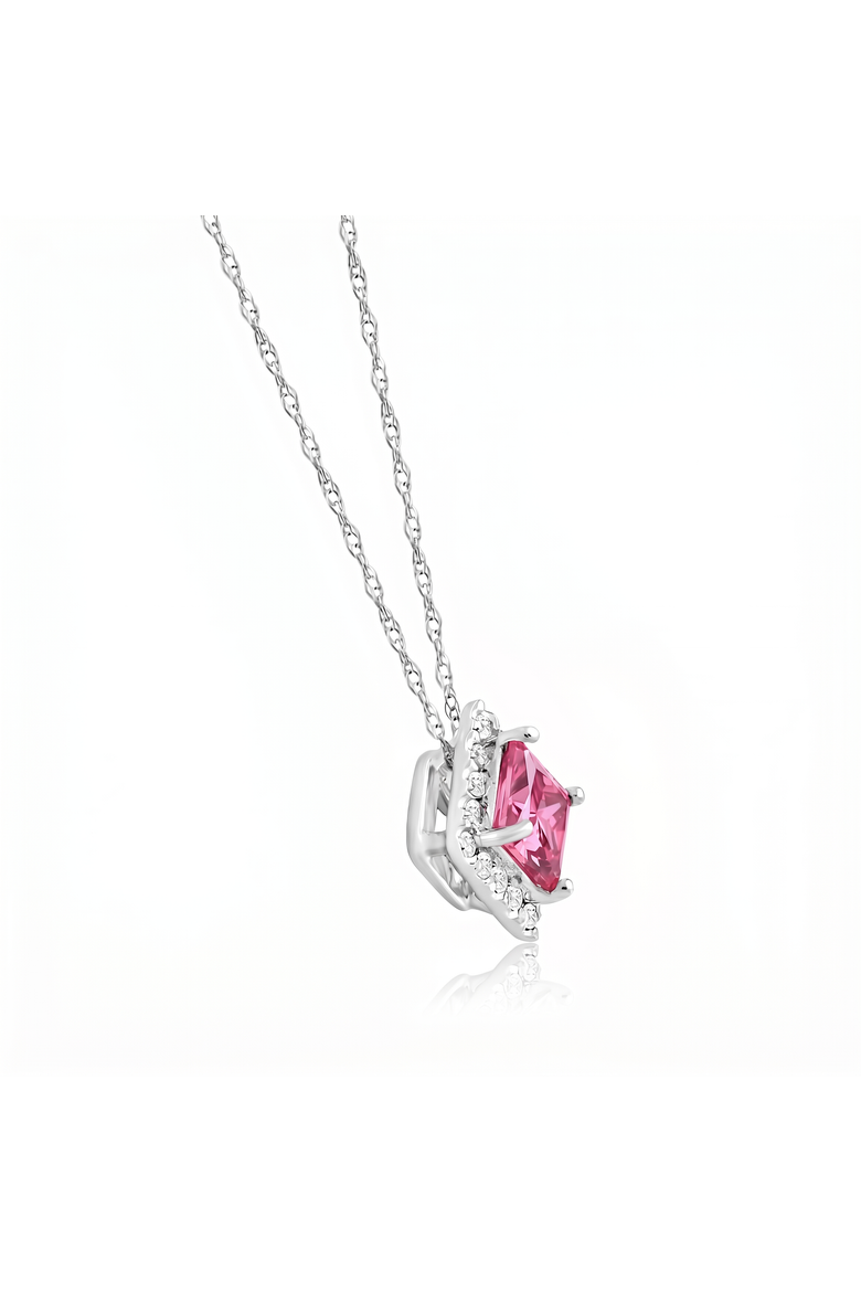 Certified 1.70Ct Princess Pink Diamond Lab Grown Pendant Gold 18" Necklace, Alternate, color, 10k White Gold