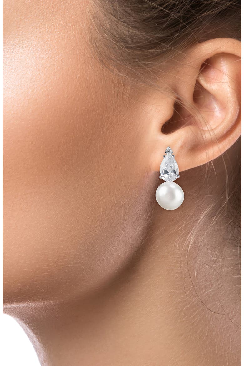 Pear Cubic Zirconia & Drop Imitation Pearl Earrings, Alternate, color, WHITE/CLEAR/SILVER