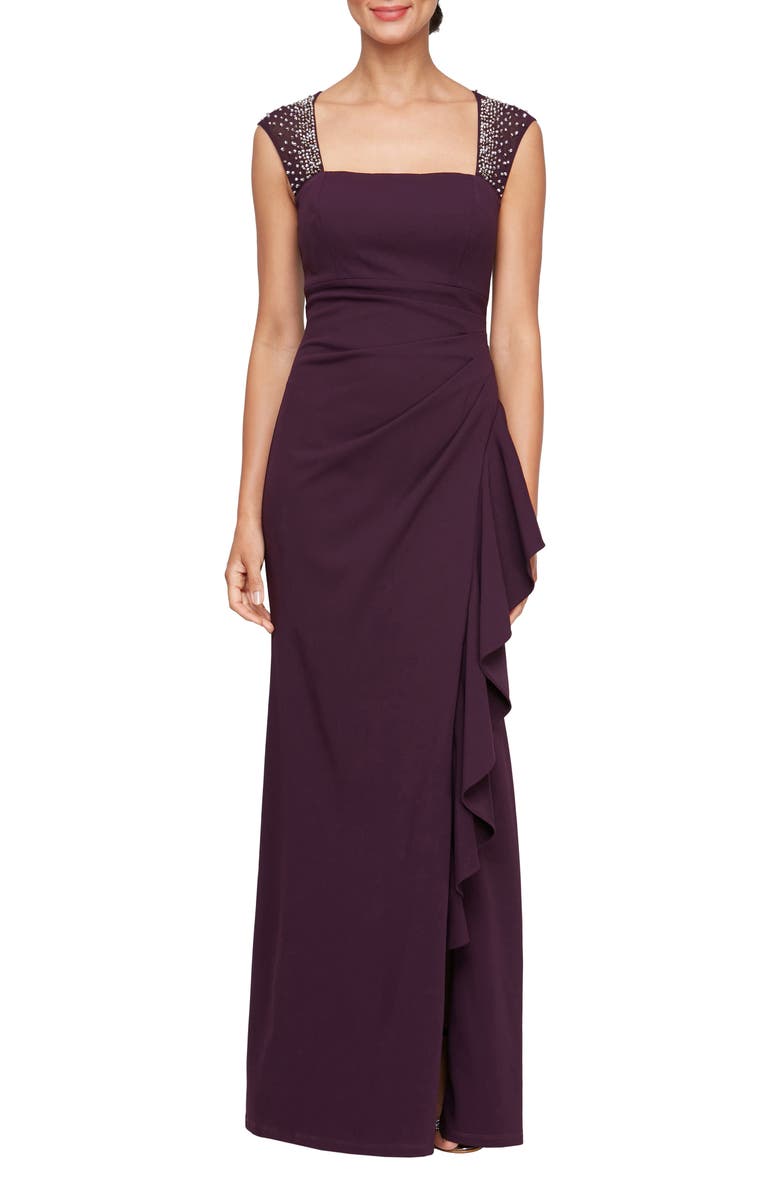 Alex Evenings Embellished Illusion Mesh Gown, Main, color,