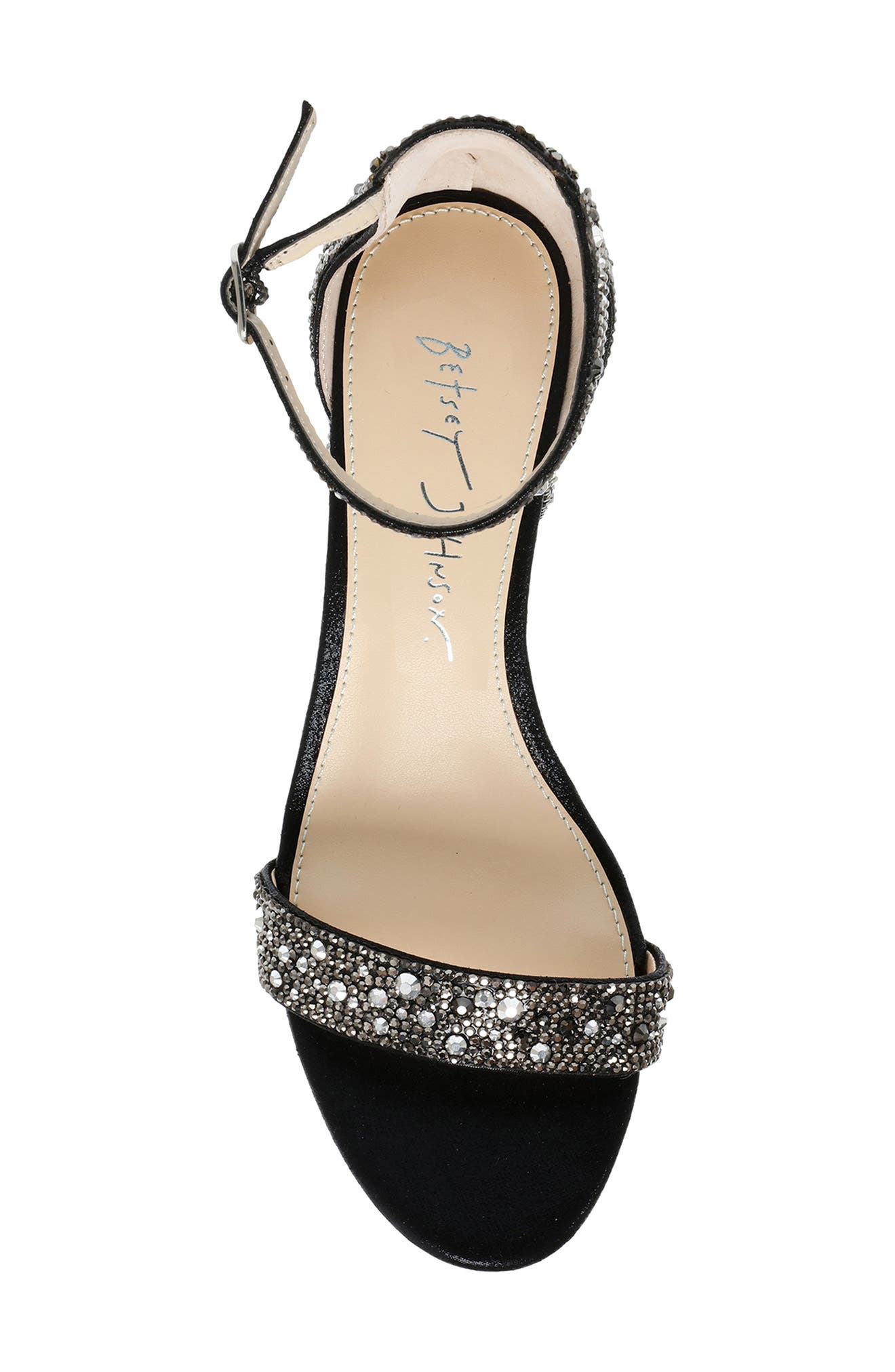 Betsey Johnson Mari Crystal Ankle Strap Sandal, Alternate, color, 