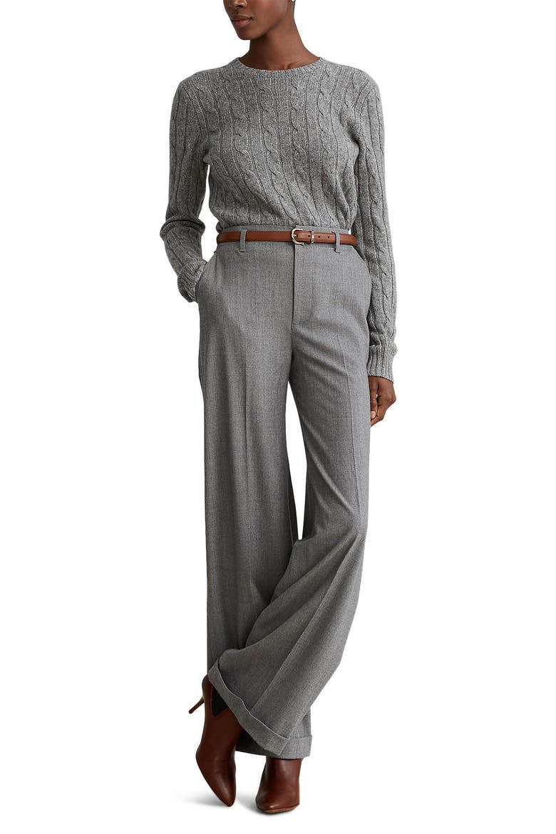 Julianna Cashmere Cable Crewneck Sweater, Alternate, color, BATTALION GREY HEATHER