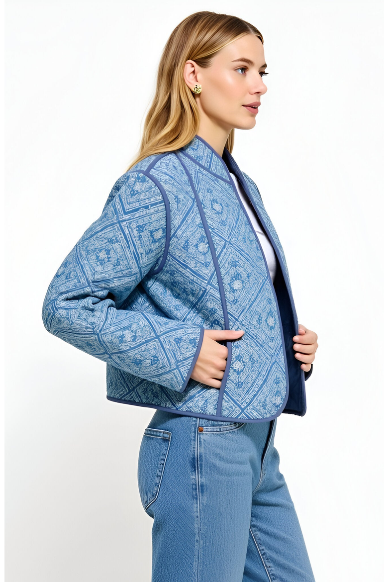 Diamond Pattern Quilted Jacket with Piped Trim and Open Front, Alternate, color, Diamond Pattern