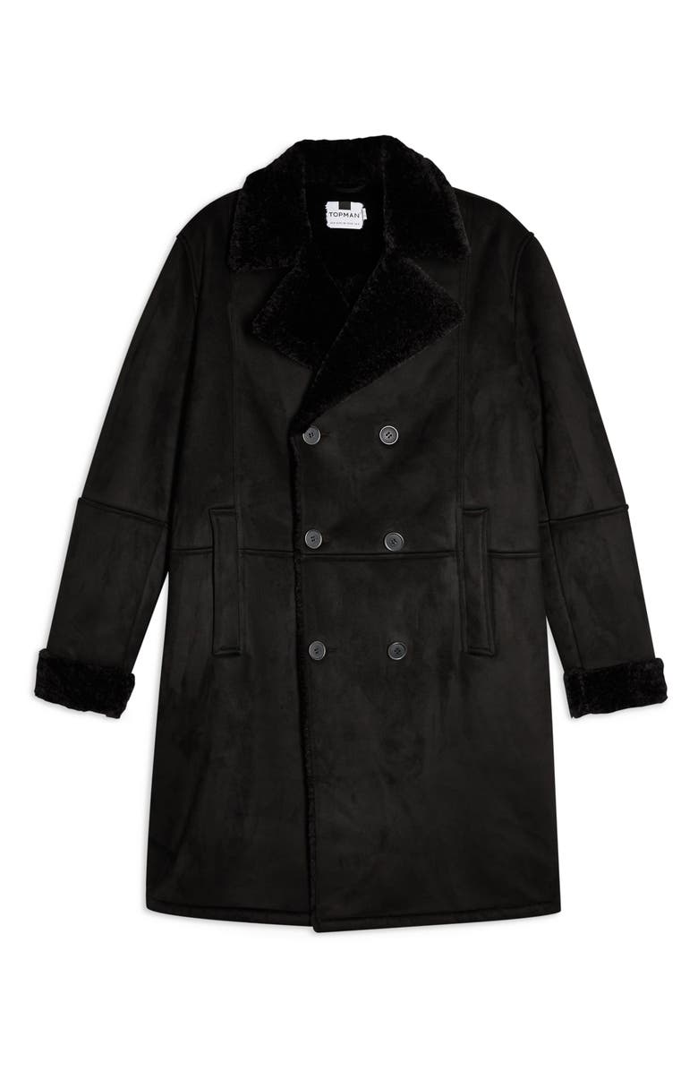 Topman Classic Fit Longline Faux Shearling Coat, Alternate, color, 